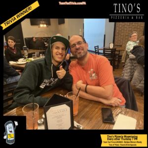 Trivia in Wyomissing PA, Team Text Trivia in Wyomissing, Wyomissing Trivia at Tino's Pizzeria, Team Text Trivia Winners 1-19-23