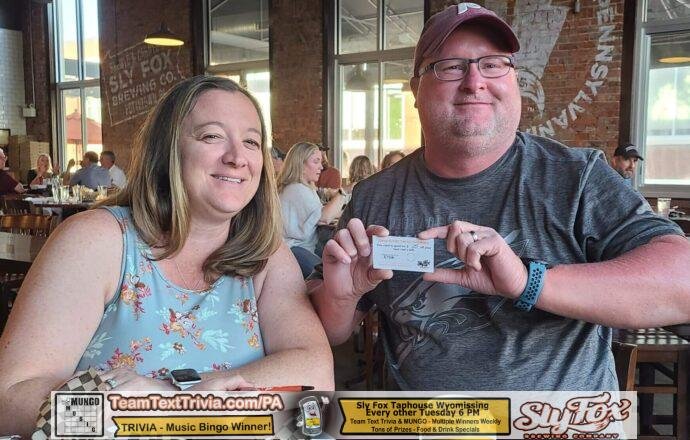 Tuesday Night Trivia In Wyomissing Pa, Sly Fox Taphouse Wyomissing Pa Team Trivia, Team Text Trivia At Sly Fox Taphouse  Wyomissing Pa 8-15-23 Winners