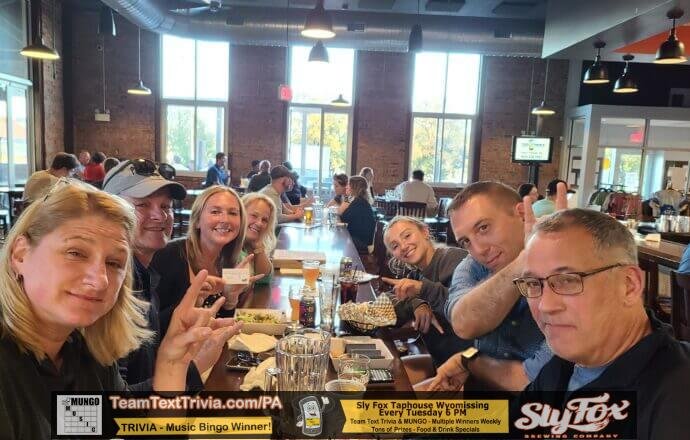 Team &Quot;Banana Slugs&Quot; Wins Trivia Round On Tuesday Night Trivia In Wyomissing Pa, Sly Fox Taphouse Wyomissing Pa Team Trivia, Team Text Trivia At Sly Fox Taphouse  Wyomissing Pa 9-19-23 Winners