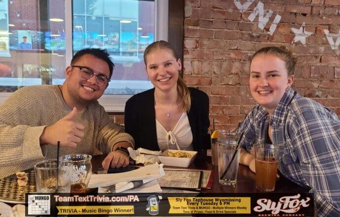 Team &Quot;I Thought This Was Karaoke&Quot; Wins Round 1 Of Trivia Round On Tuesday Night Trivia In Wyomissing Pa, Sly Fox Taphouse Wyomissing Pa Team Trivia, Team Text Trivia At Sly Fox Taphouse  Wyomissing Pa 10-10-23 Winners