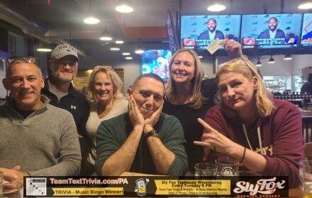 Trivia In Wyomissing Pa At Sly Fox Taphouse, Team Text Trivia Winners, &Quot;The Banana Slugs&Quot; At Sly Fox Taphouse In Wyomissing