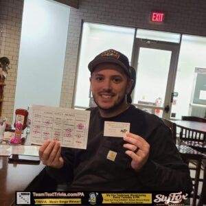 Music Bingo in Wyomissing PA at Sly Fox Taphouse, Mungo Music Bingo Winner at Sly Fox Taphouse in Wyomissing