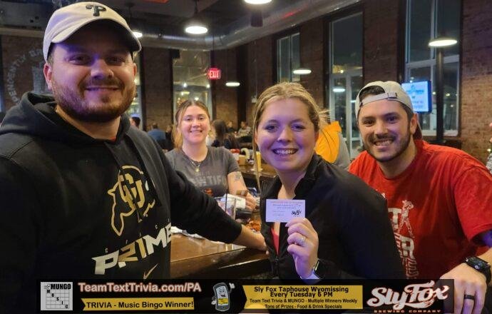 Trivia In Wyomissing Pa At Sly Fox Taphouse, Team Text Trivia Winners, At Sly Fox Taphouse In Wyomissing