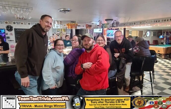 Team Trivia Winners At Morgantown Pa American Legion 1-25-24