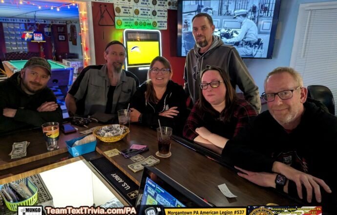 Trivia in Morgantown PA,  Team Text Trivia Winners, We Drink and We Know Things, at Morgantown American Legion